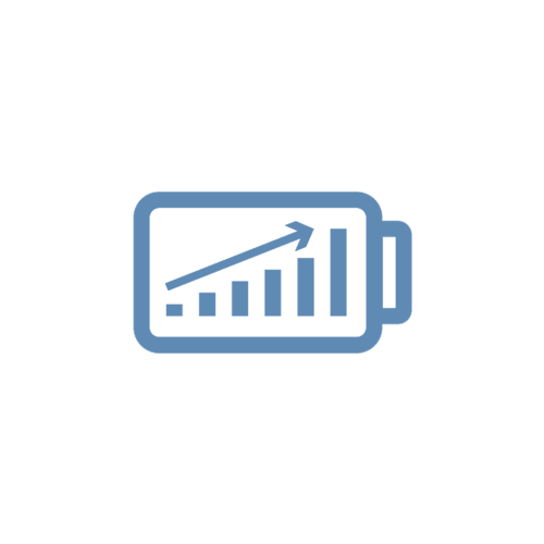 Increase maintenance efficiency icon Blue battery icon symbolizing benefit to increase maintenance efficiency
