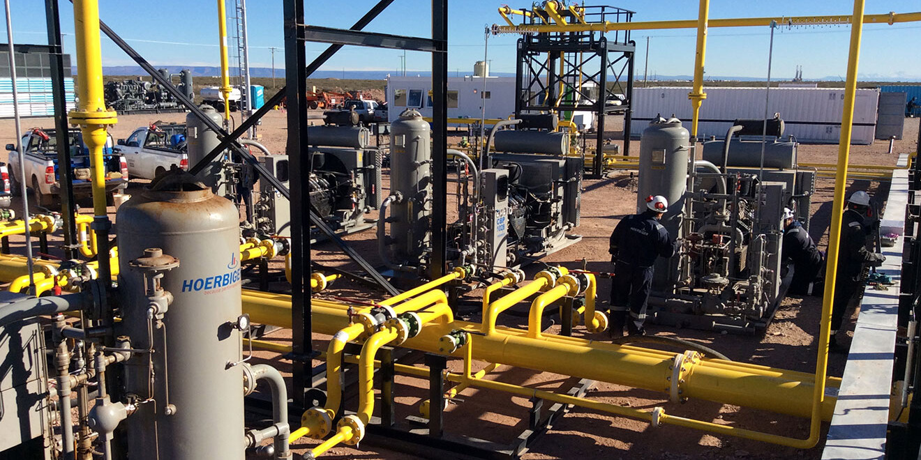 Oil and gas production plant Oil and gas production plant with compressors and pipelines